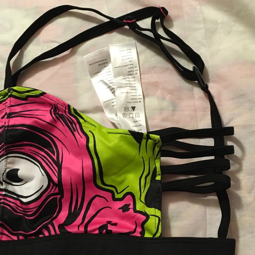 Iron Fist Neon Green and Hot Pink Zombie Sports Bra - Picture 3 of 4